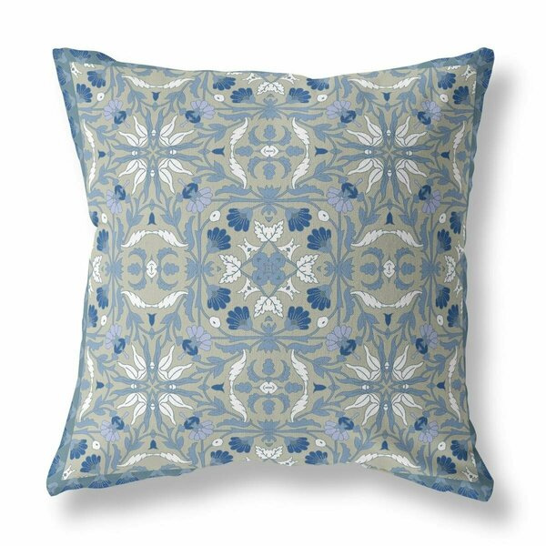 Palacedesigns 16 in. Gray & Indigo Paisley Indoor & Outdoor Throw Pillow Light Green & Blue PA3091848